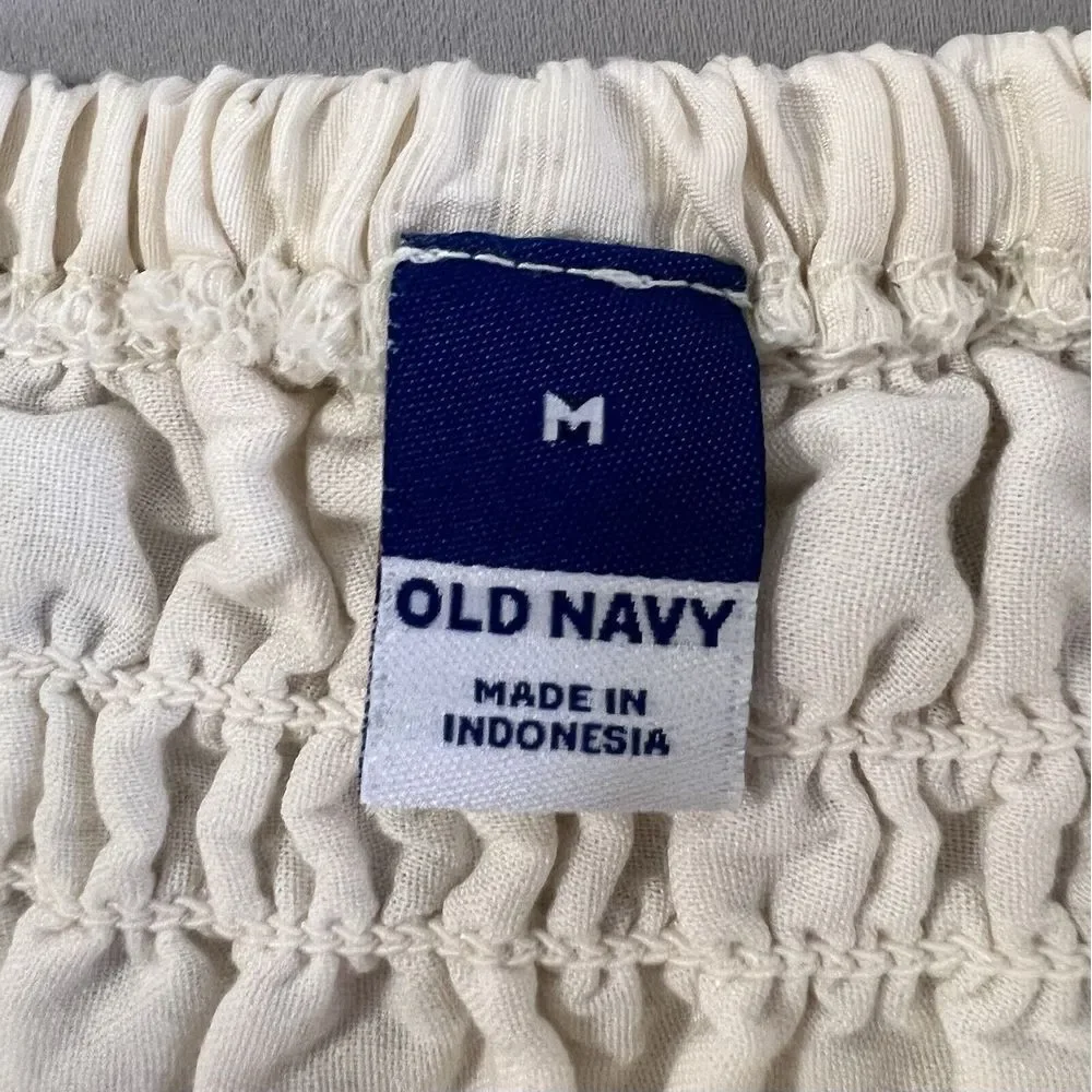 Old Navy Fitted Puff-Sleeve‎ Smocked Top Sz Medium Cream